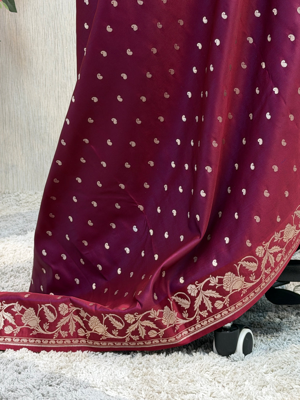 Banarasi Mashru Silk Dhoop Chaon Saree with Floral Border