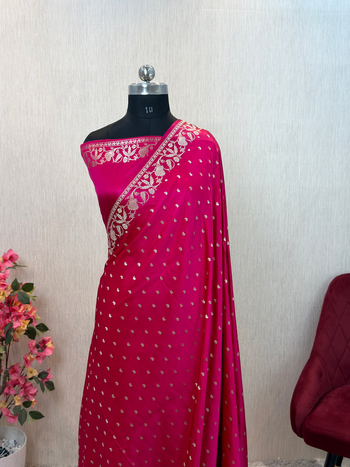 Banarasi Mashru Silk Dhoop Chaon Saree with Floral Border