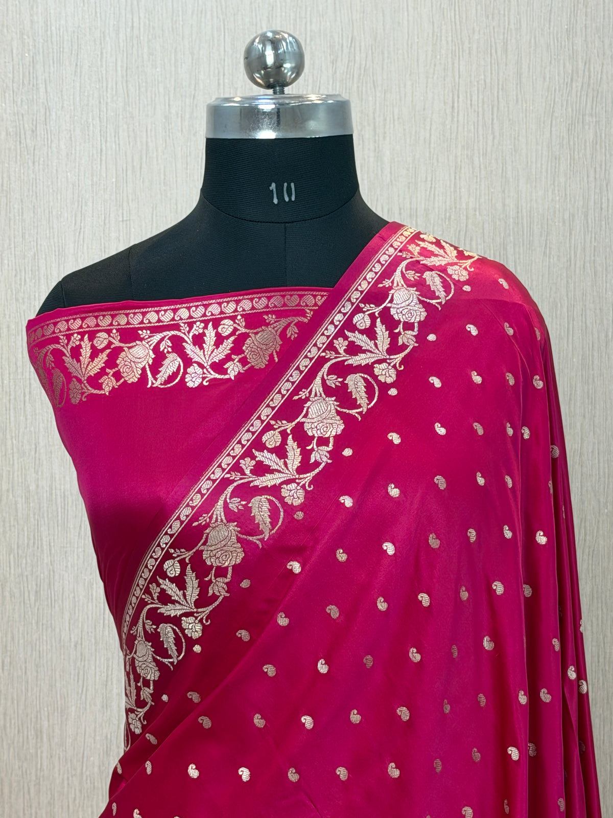 Banarasi Mashru Silk Dhoop Chaon Saree with Floral Border