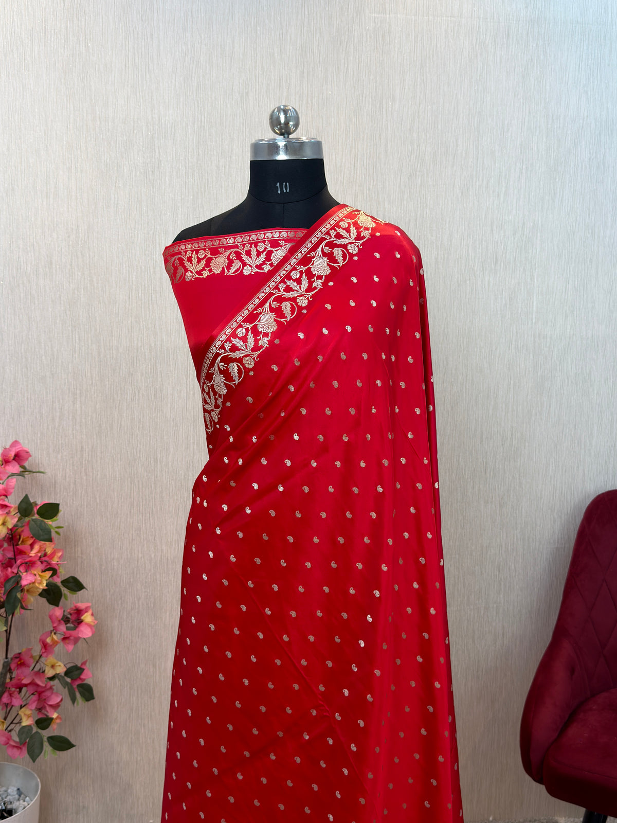 Banarasi Mashru Silk Dhoop Chaon Saree with Floral Border
