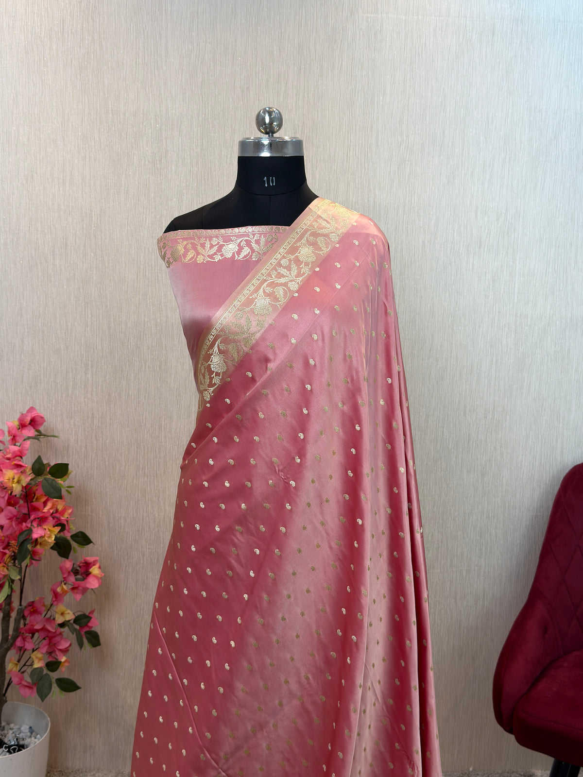 Banarasi Mashru Silk Dhoop Chaon Saree with Floral Border