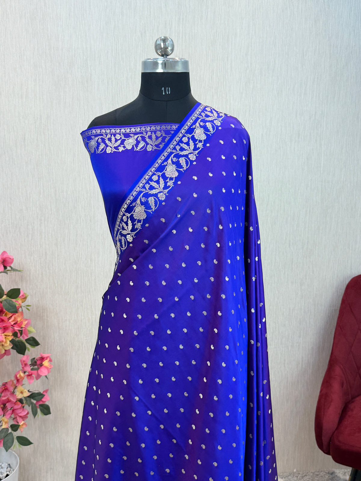 Banarasi Mashru Silk Dhoop Chaon Saree with Floral Border