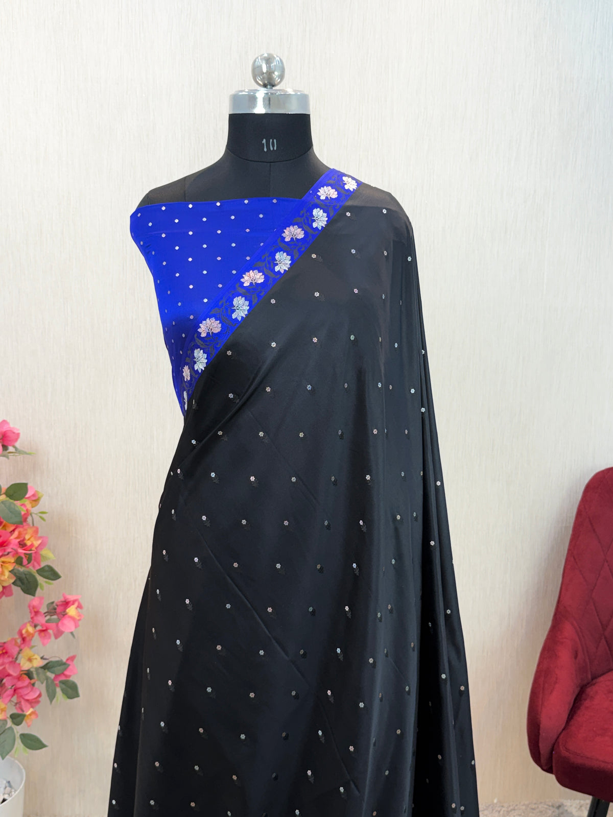 Banarasi Mashru Silk Saree with Contrast Floral Border