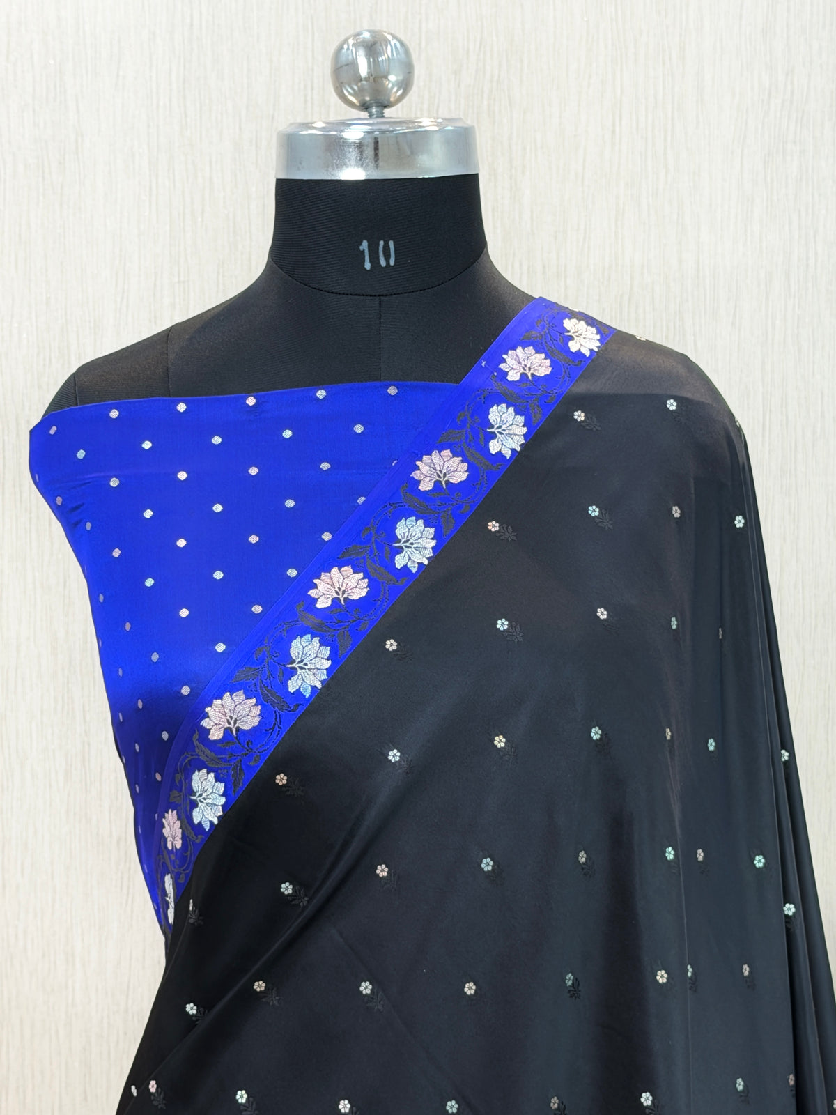 Banarasi Mashru Silk Saree with Contrast Floral Border
