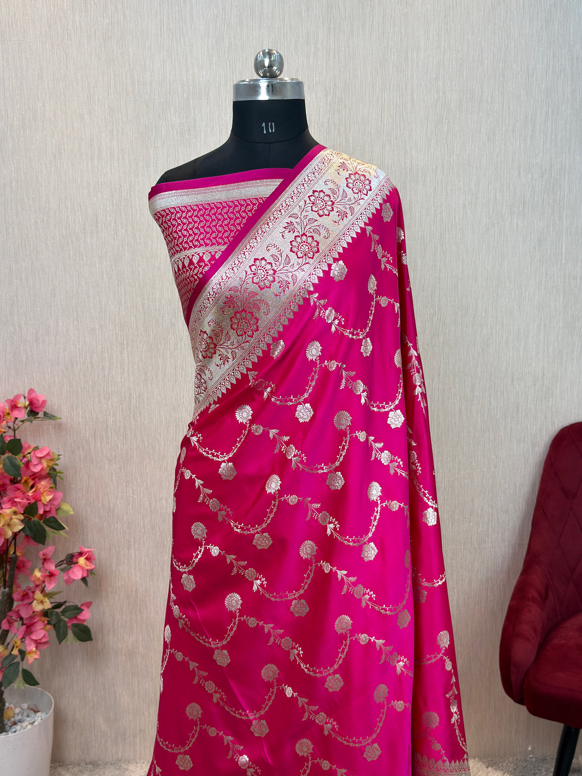 Banarasi Malai Katan Silk Saree with All Over Leheriya Jaal