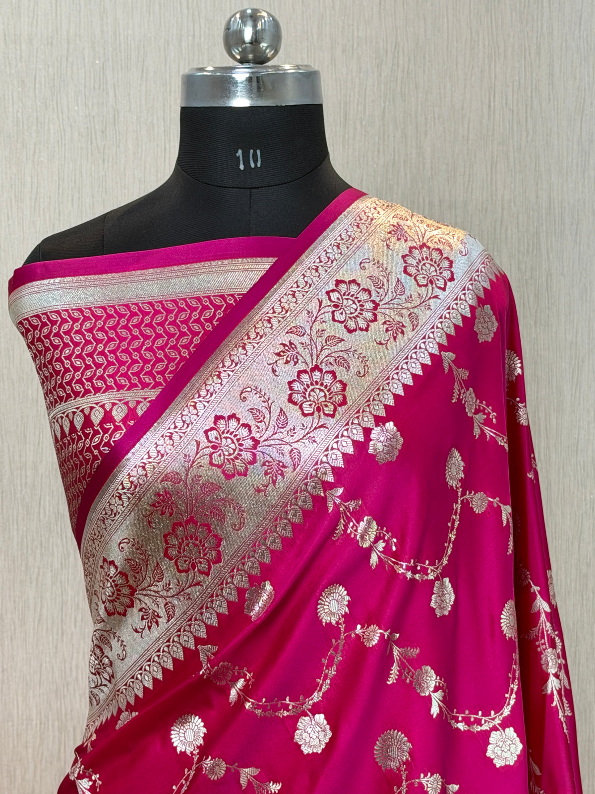 Banarasi Malai Katan Silk Saree with All Over Leheriya Jaal