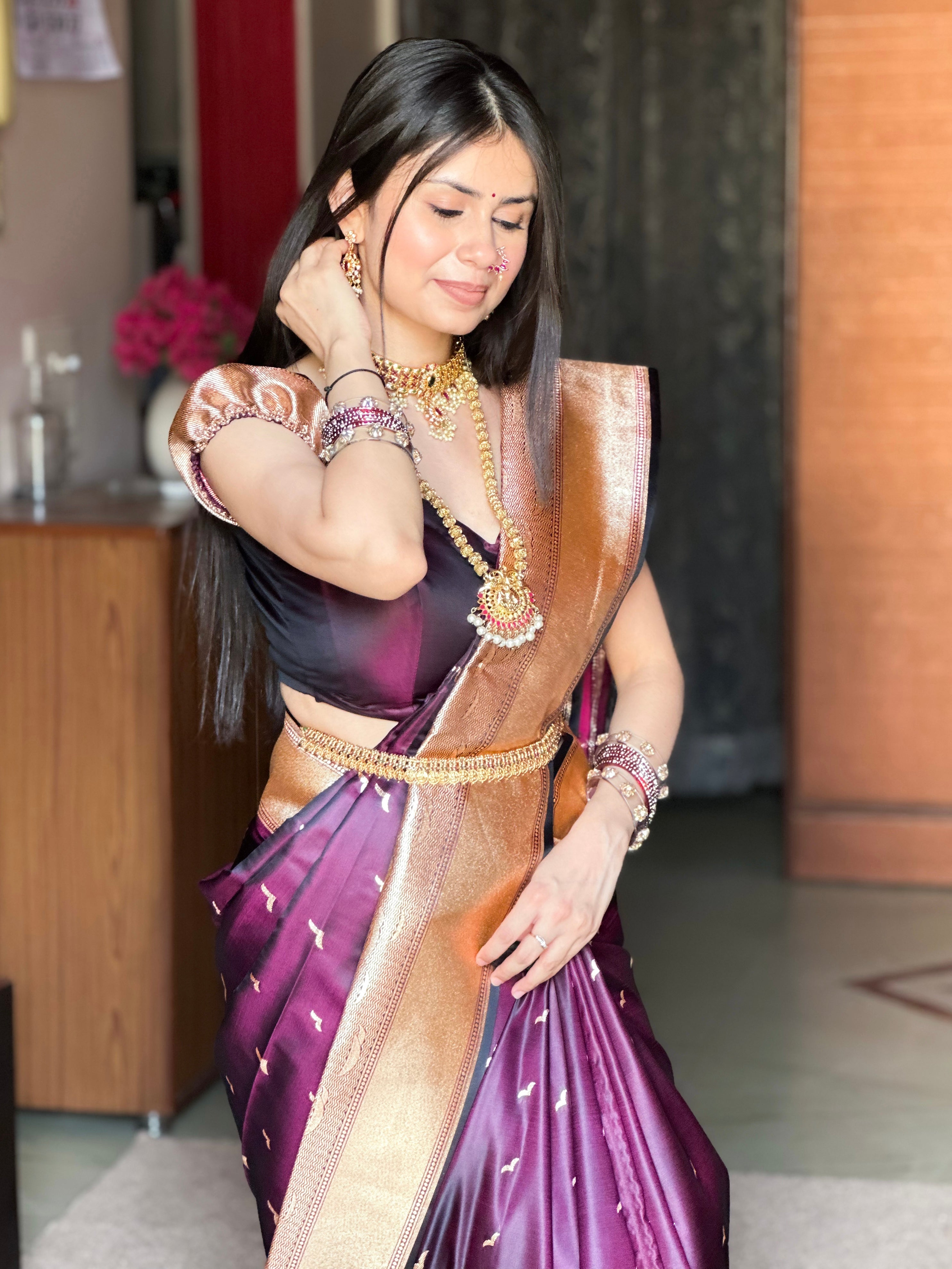 Banaras Ghat Mashru Katan Silk Banarasi Saree