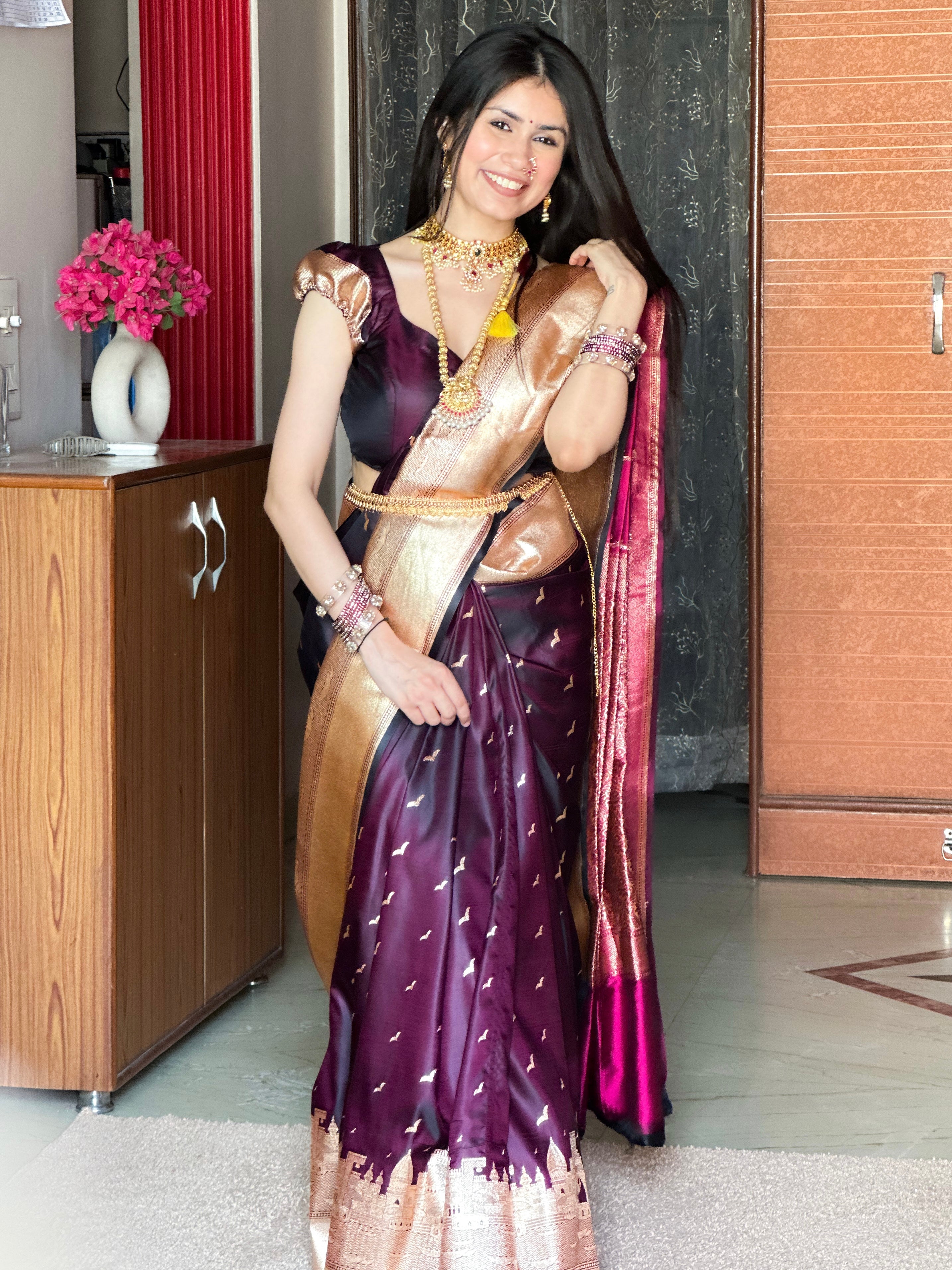 Banaras Ghat Mashru Katan Silk Banarasi Saree